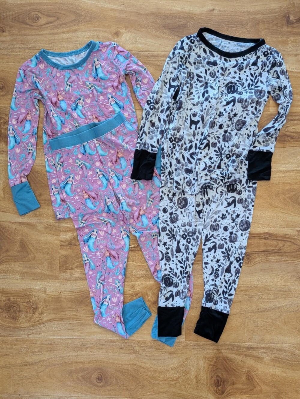Lot Of 2 The Sleepy Sloth Bamboo Pajama Pants Set Mermaid Black Cat Size 4T